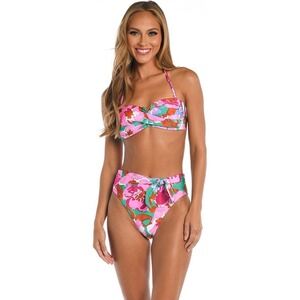 Sunshine 79 Bikini Set Bandeau Top High Waisted Bottoms Floral Tropical Size 6/8